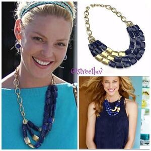 stella & dot ~ bahari statement necklace ~ gold blue ~ retired